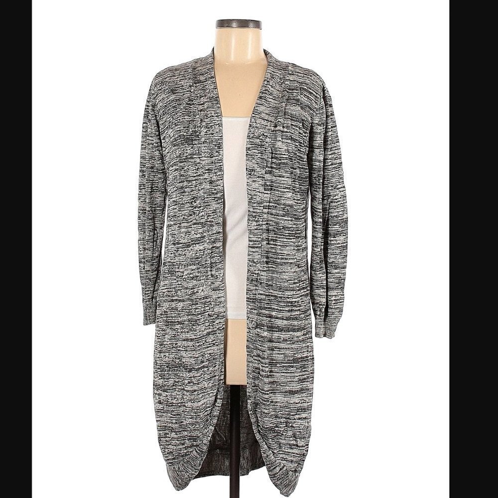 Belldini Women's Size Small Open Duster Cardigan Sweater Marled Gray Circle Hem‎